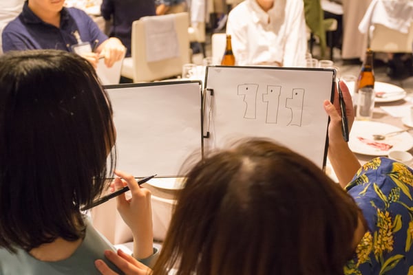 お題である「モアイ像」を見せるメンバー
